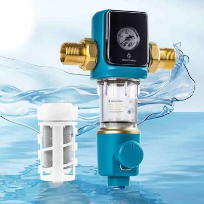 BPAフリー自動フラッシュ40ミクロンサイフォン・スピンダウン・プレフィルター、統合スクレーパークリーナー付き家庭用水システム用