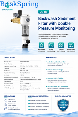 BriskSpring N1-8A-BS 40 Micron Sediment Pre-Filter with Dual Pressure Monitoring and Manual Backwash