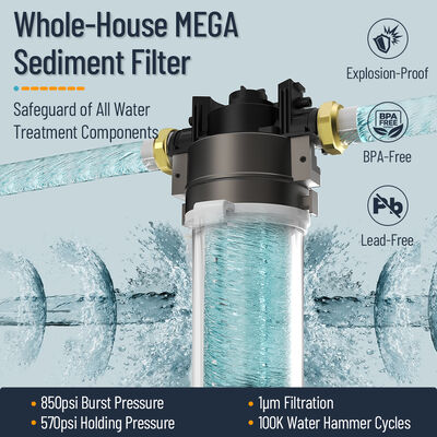 コンパクトな中央水浄化器 15 L/min 高流量と迅速に交換カートリッジ