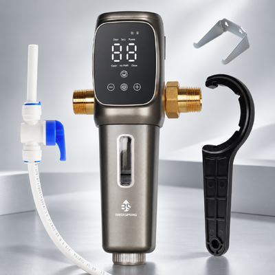 AT-30G-BS 自動全屋前置濾水器，配備 40 微米 SUS316L 濾網和定時自動沖洗